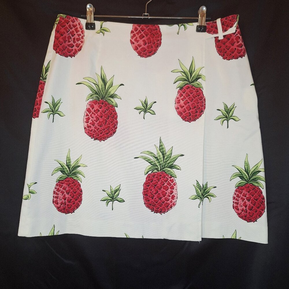 White Pineapple Print A-Line Skirt - Red Pineapple Pattern